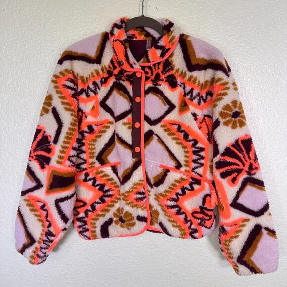 Free People Jackets & Blazers - Free People Hit The Slopes Jacket Womens XS Fleece Deco Boho Cozy FP Movement